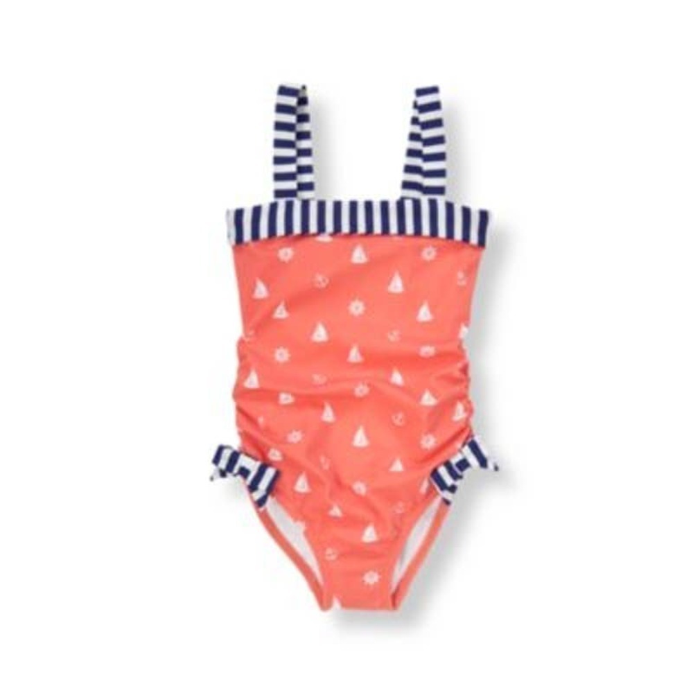 Janie And Jack One-Piece Swimsuit 3-6 M Seaside Chalet Nautical Stripe Orange